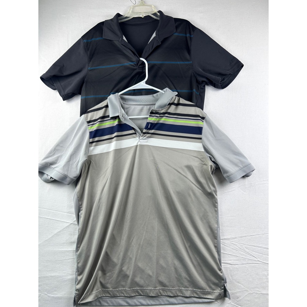 Lot of 2 Mens Covington Performance Polo Shirts Grey Striped Black Large LG